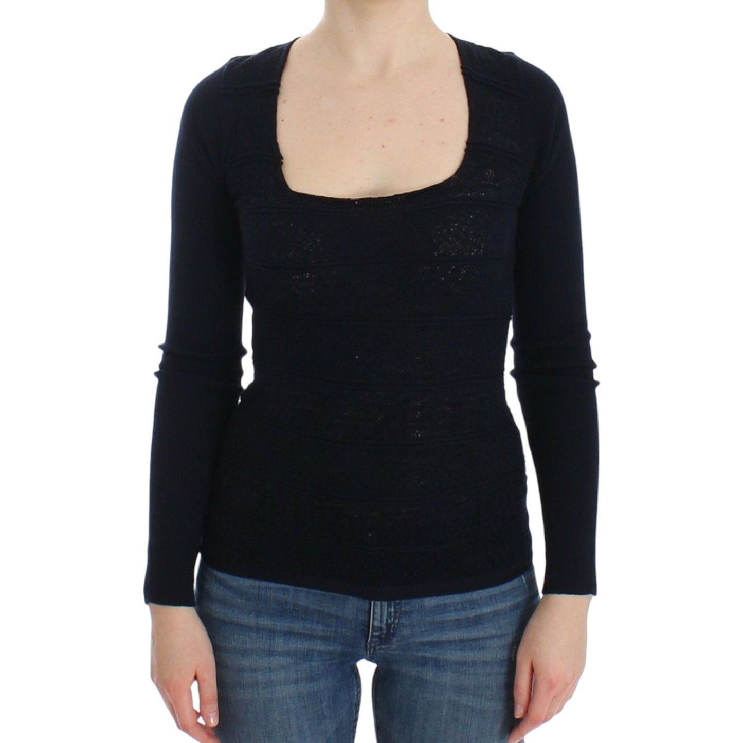 Ermanno Scervino Blue Knitted Wool Stretch Sweater Top Ermanno Scervino