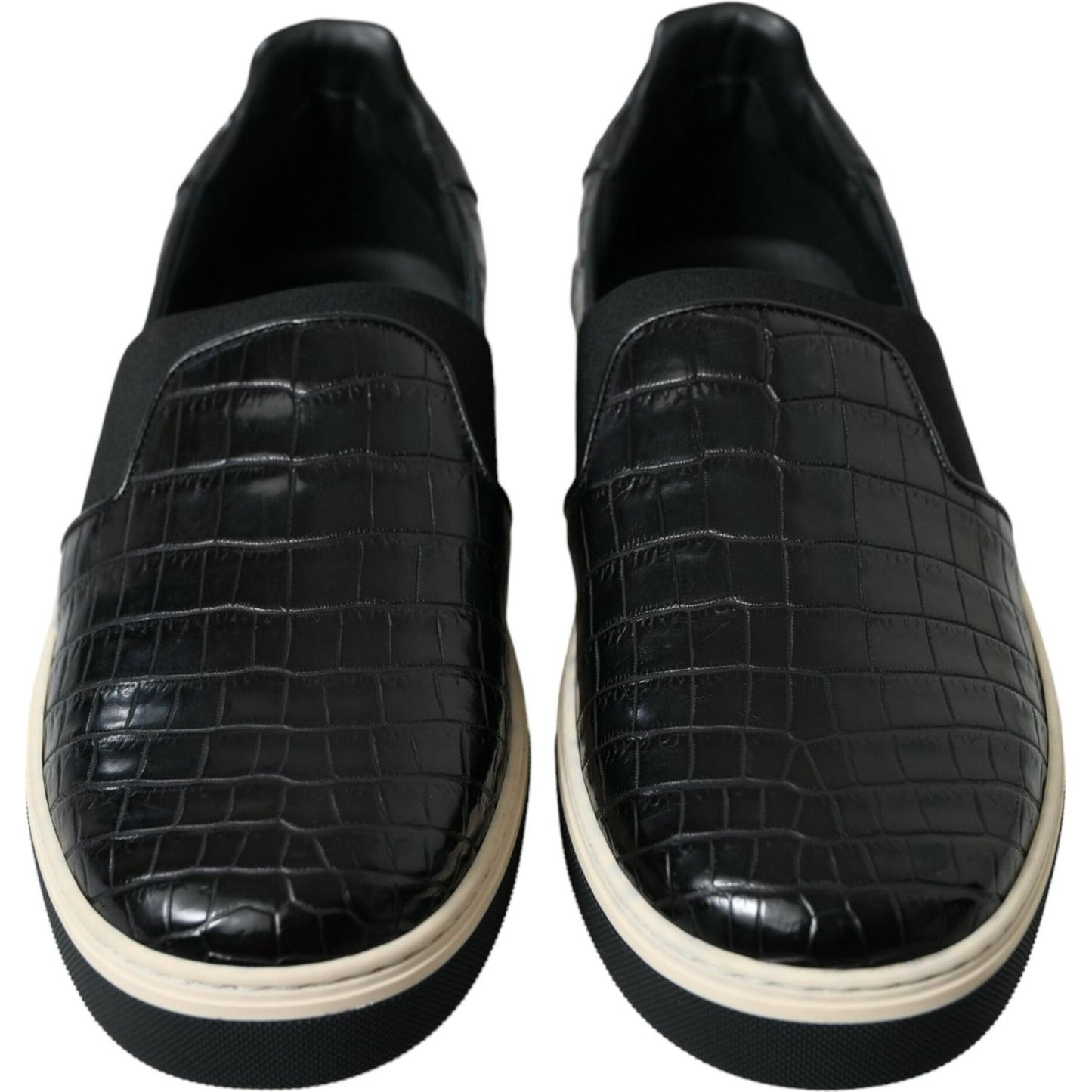Dolce & Gabbana Black Croc Exotic Leather Sneakers Shoes