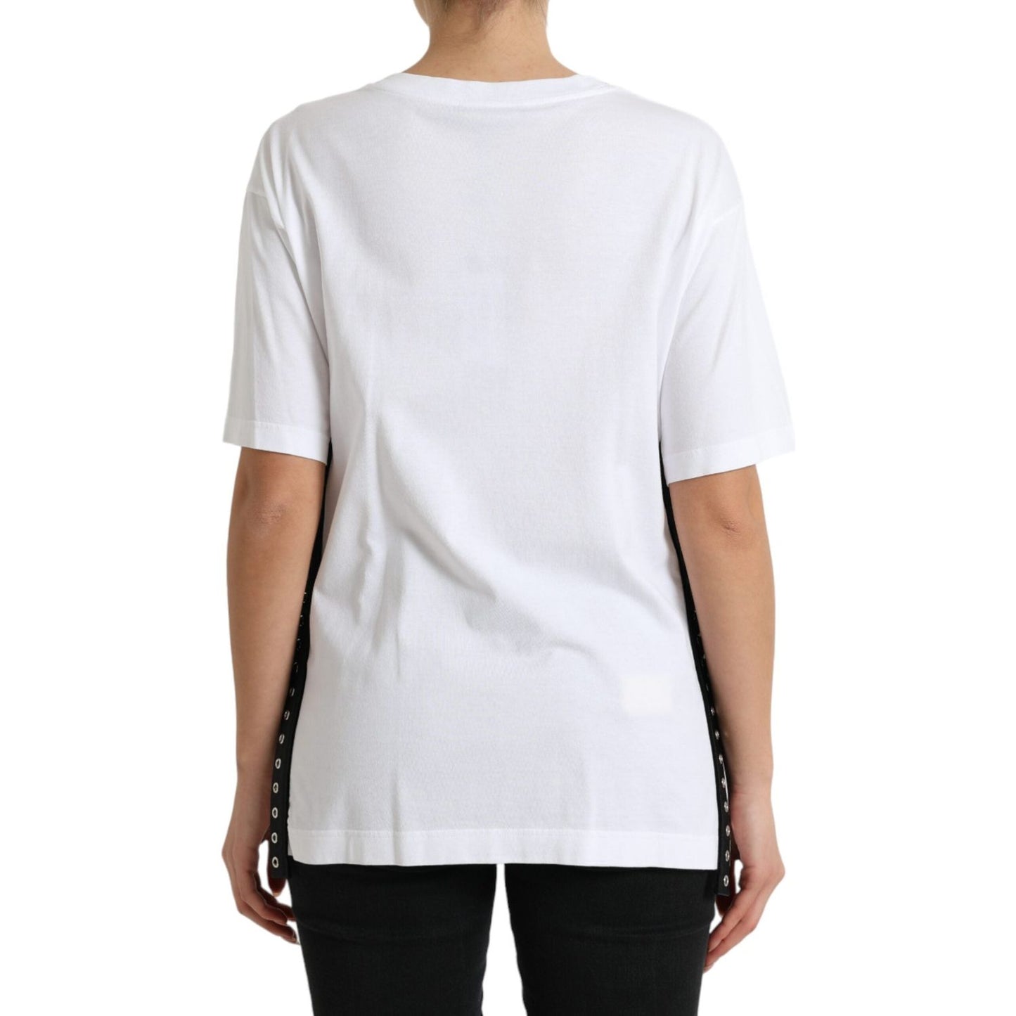 Dolce & Gabbana Elegant White Lace-Up Cotton Tee Dolce & Gabbana