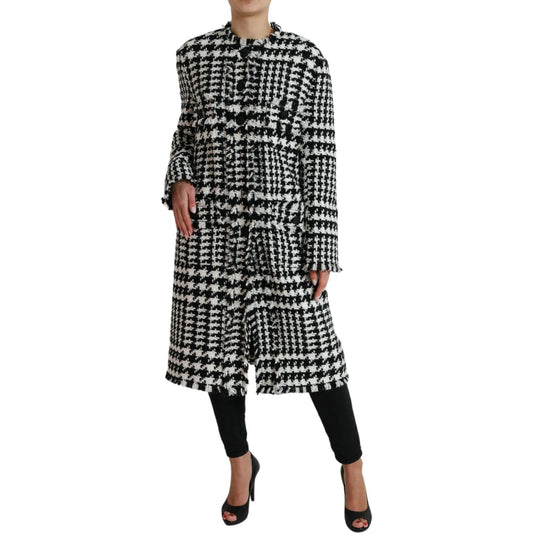 Dolce & Gabbana Elegant Houndstooth Long Trench Coat Dolce & Gabbana