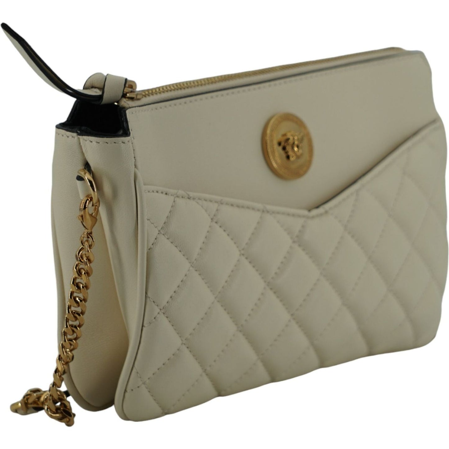 Versace Elegant White Lamb Leather Crossbody Pouch Versace