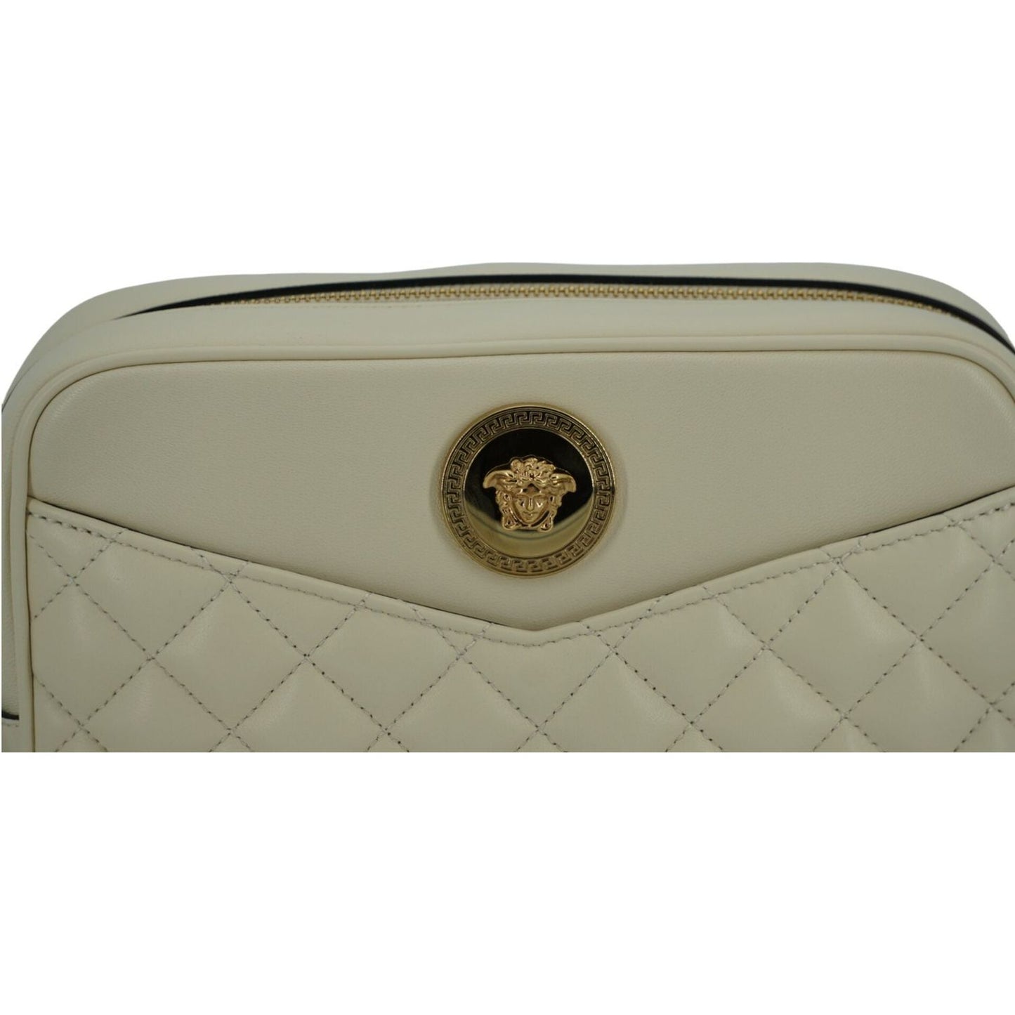 Versace White Lamb Leather Medium Camera Shoulder Bag