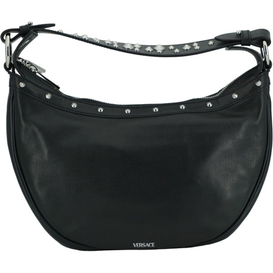 Versace Elegant Black Leather Hobo Shoulder Bag Versace