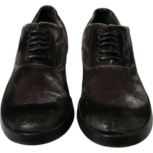 Dolce & Gabbana Elegant Brown Velvet Oxford Lace-up Shoes Dolce & Gabbana