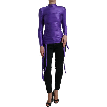 Dolce & Gabbana Purple Nylon Stretch Slim Long Sleeves Top Dolce & Gabbana