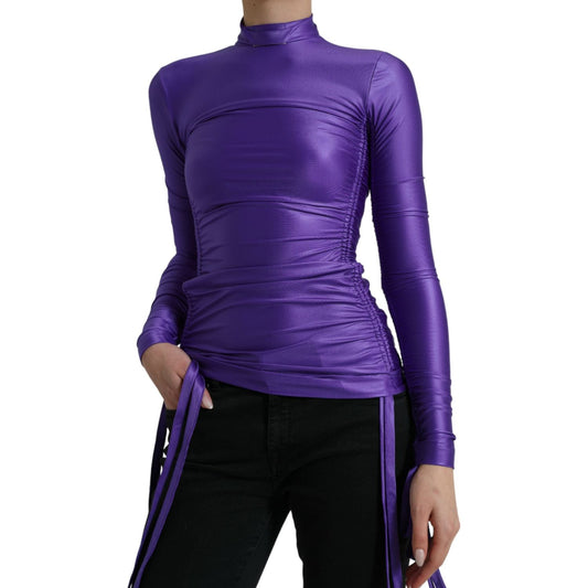 Dolce & Gabbana Purple Nylon Stretch Slim Long Sleeves Top Dolce & Gabbana
