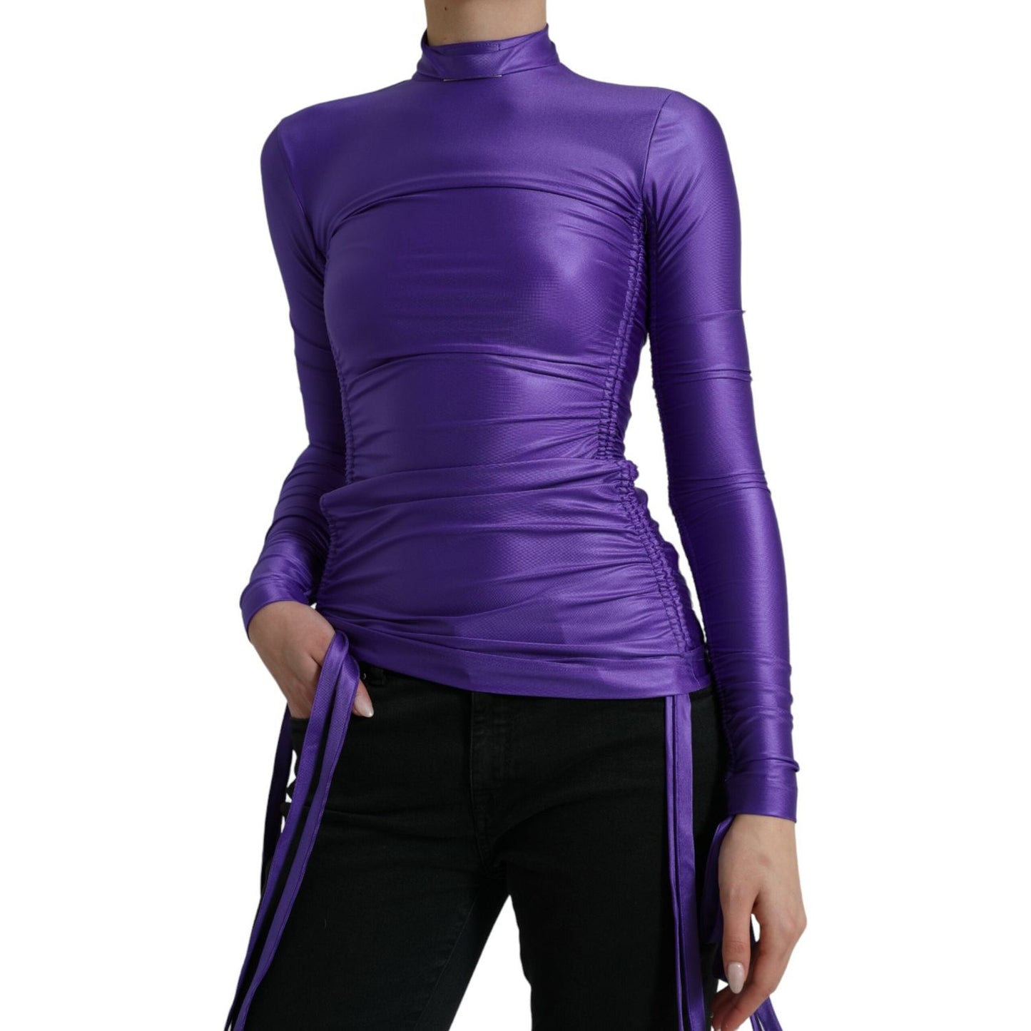Dolce & Gabbana Purple Nylon Stretch Slim Long Sleeves Top Dolce & Gabbana