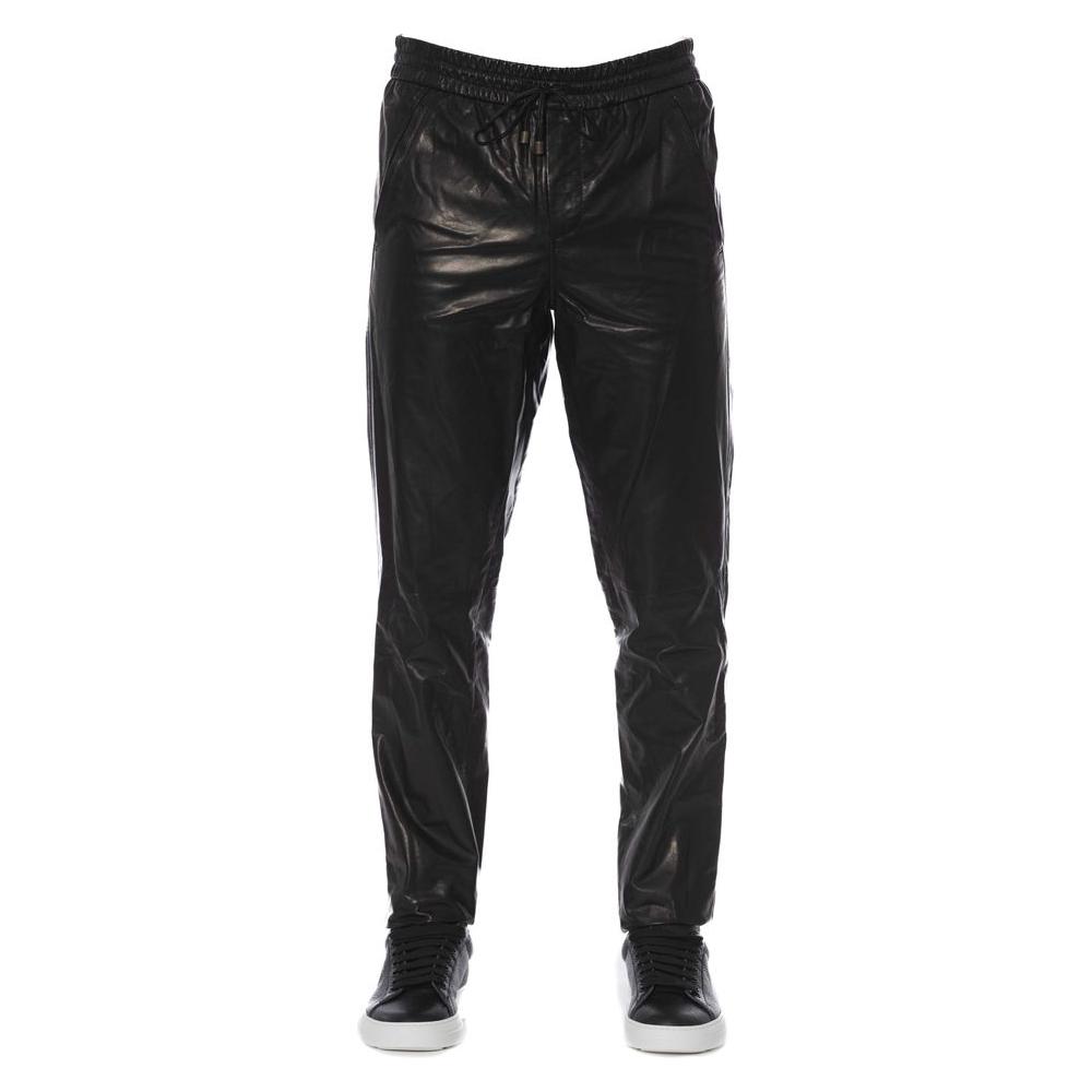 Trussardi Black Leather Men Pants Trussardi