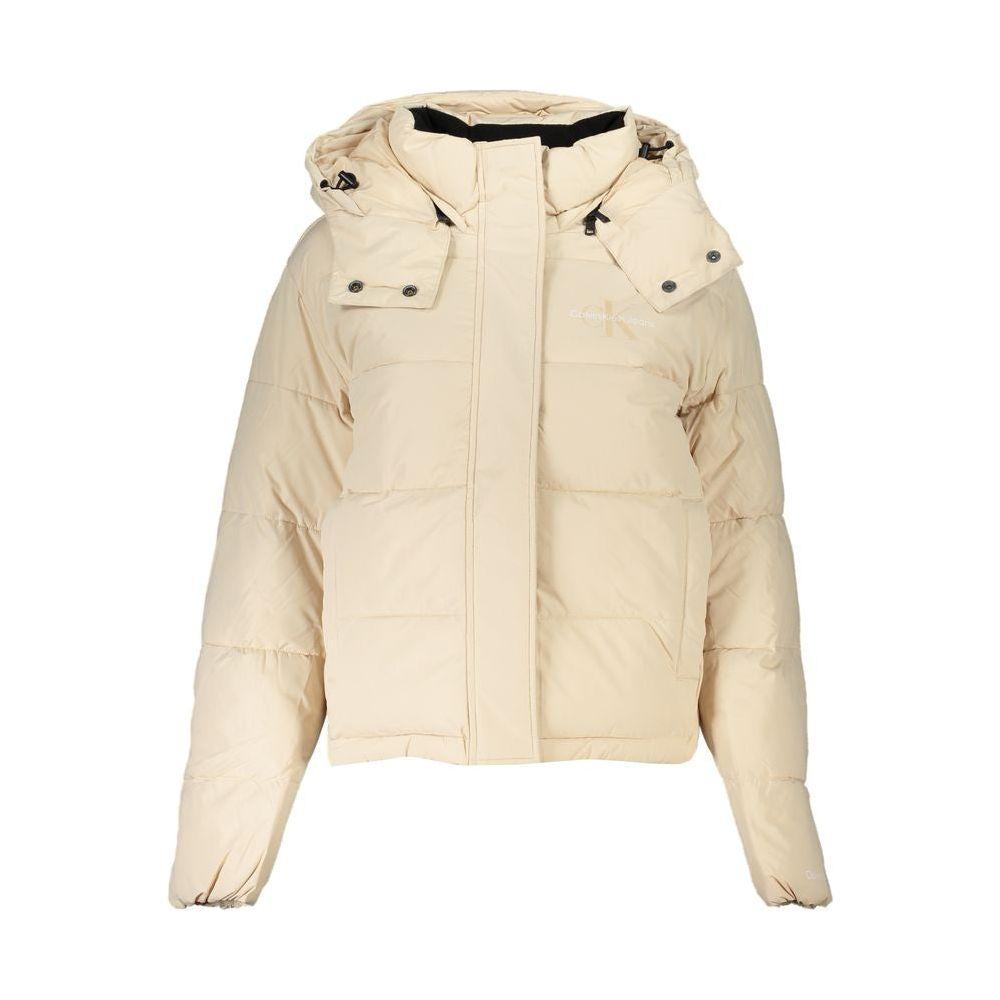 Calvin Klein Chic Beige Long-Sleeved Jacket with Removable Hood Calvin Klein