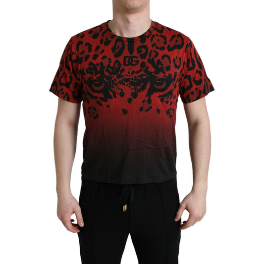 Dolce & Gabbana Red Leopard Print Crew Neck Tee Dolce & Gabbana