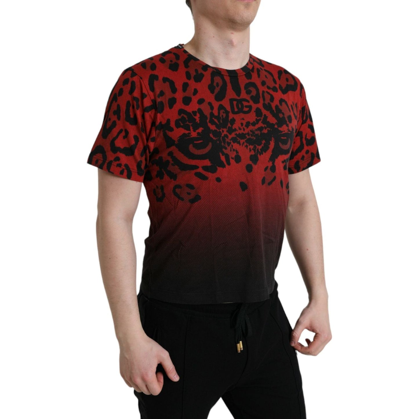 Dolce & Gabbana Red Leopard Print Crew Neck Tee Dolce & Gabbana