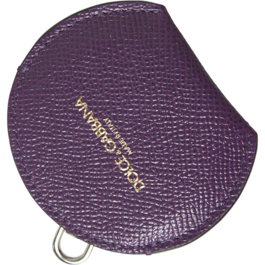 Dolce & Gabbana Purple Calfskin Leather Round Logo Hand Mirror Holder Dolce & Gabbana