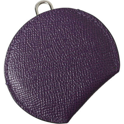 Dolce & Gabbana Purple Calfskin Leather Round Logo Hand Mirror Holder Dolce & Gabbana
