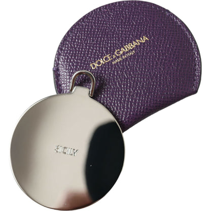 Dolce & Gabbana Purple Calfskin Leather Round Logo Hand Mirror Holder Dolce & Gabbana
