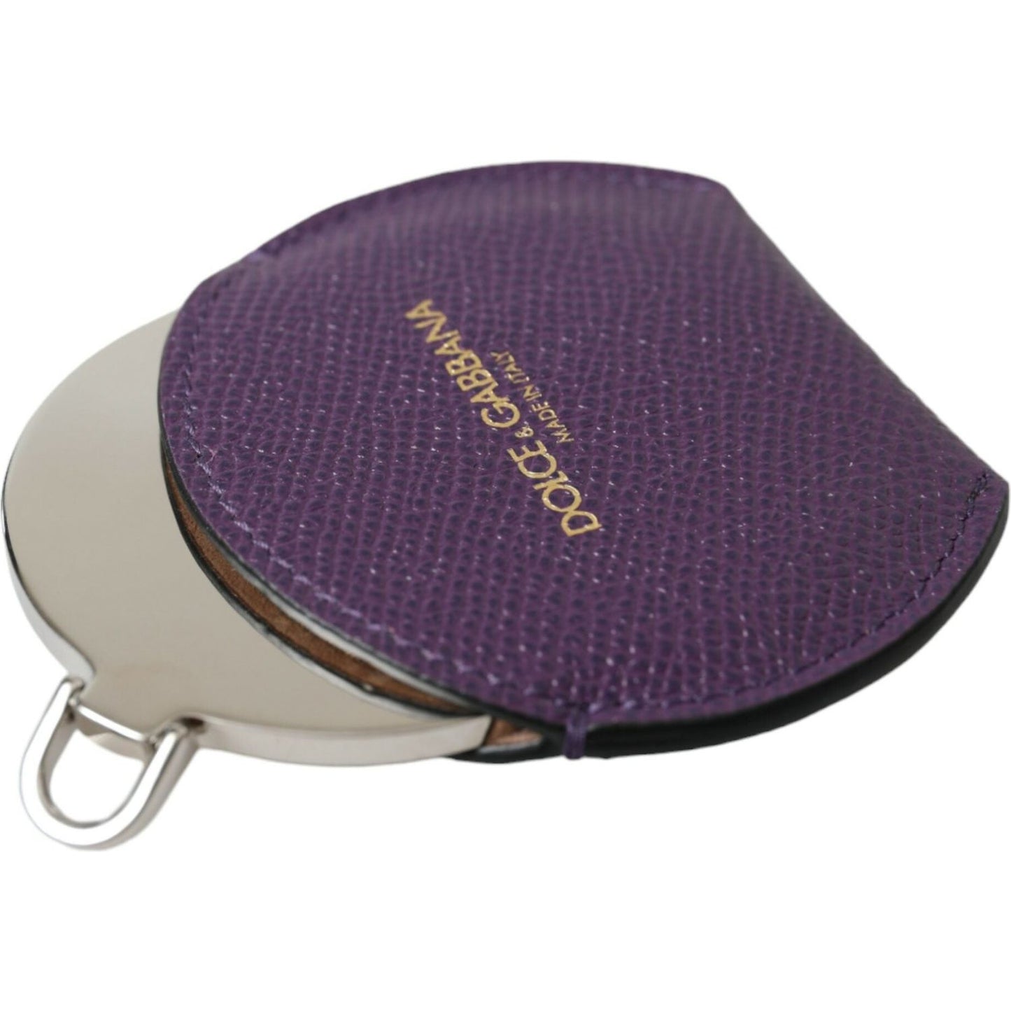 Dolce & Gabbana Purple Calfskin Leather Round Logo Hand Mirror Holder Dolce & Gabbana