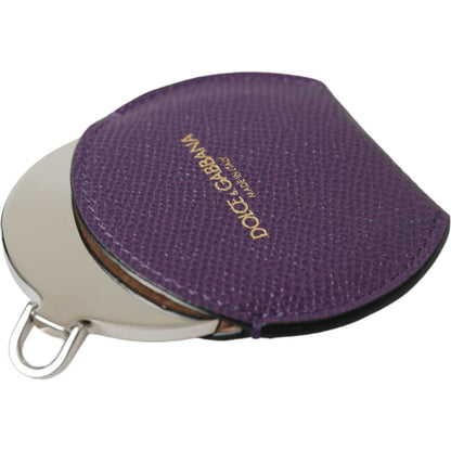 Dolce & Gabbana Purple Calfskin Leather Round Logo Hand Mirror Holder Dolce & Gabbana