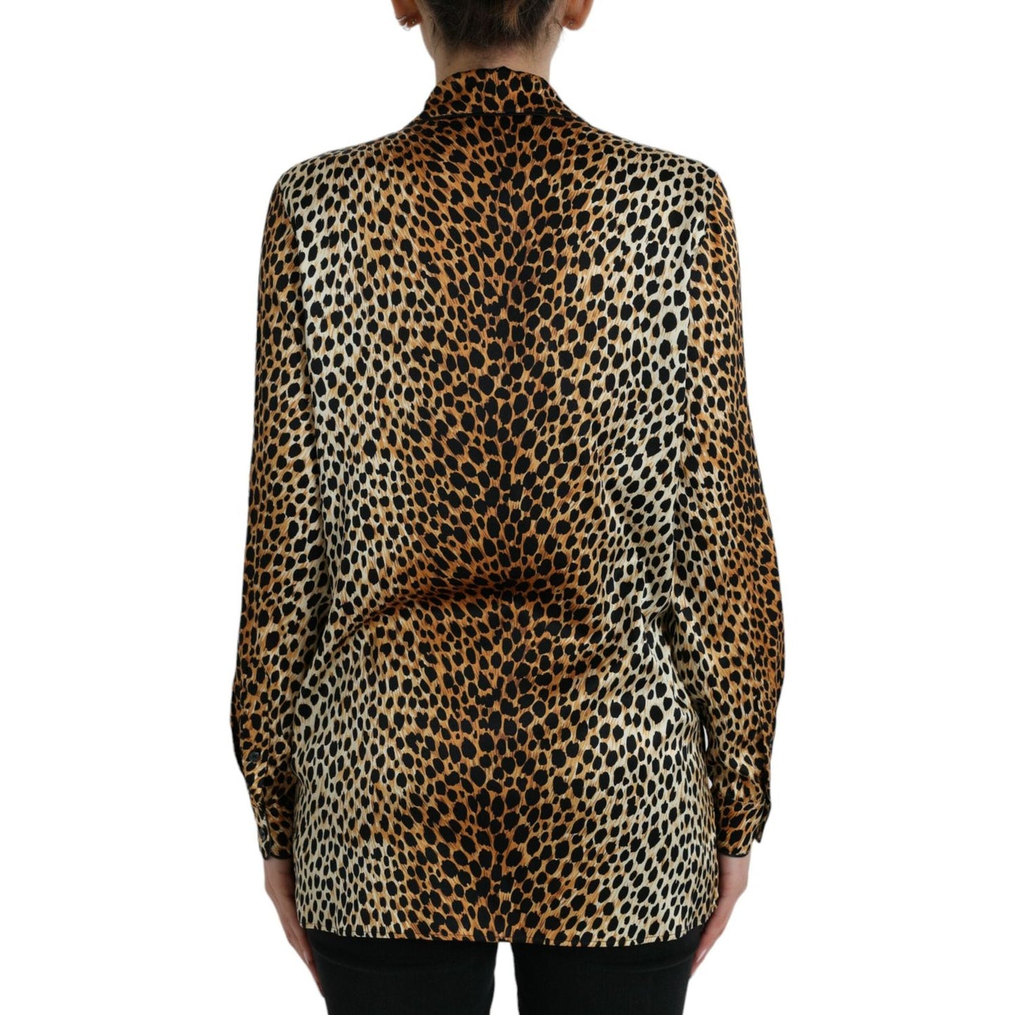 Dolce & Gabbana Elegant Brown Animal Print Silk Blouse Dolce & Gabbana