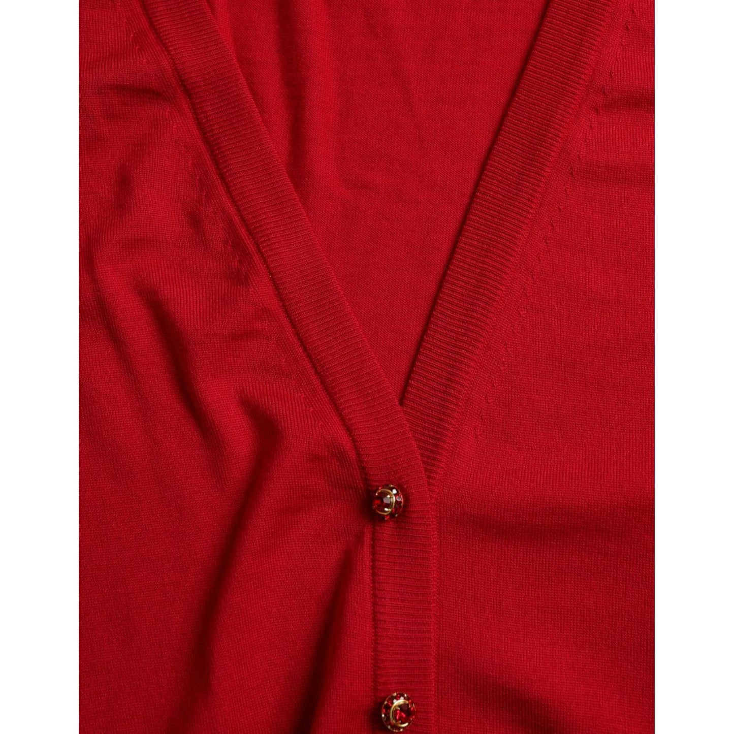 Dolce & Gabbana Elegant Red V-Neck Wool Cardigan Dolce & Gabbana