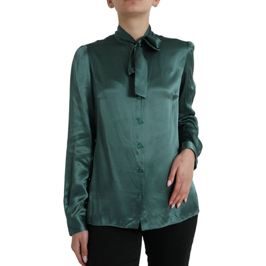 Dolce & Gabbana Elegant Dark Green Silk Blouse Top Dolce & Gabbana