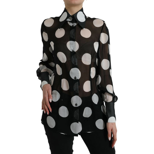 Dolce & Gabbana Silk Collared Button-Up Blouse in Black & White Dolce & Gabbana