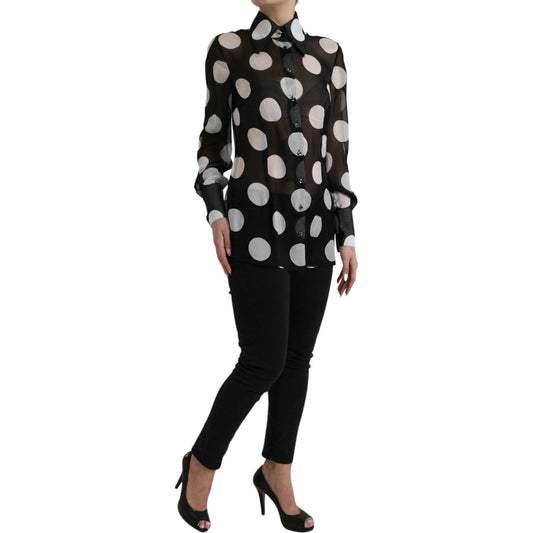 Dolce & Gabbana Silk Collared Button-Up Blouse in Black & White Dolce & Gabbana