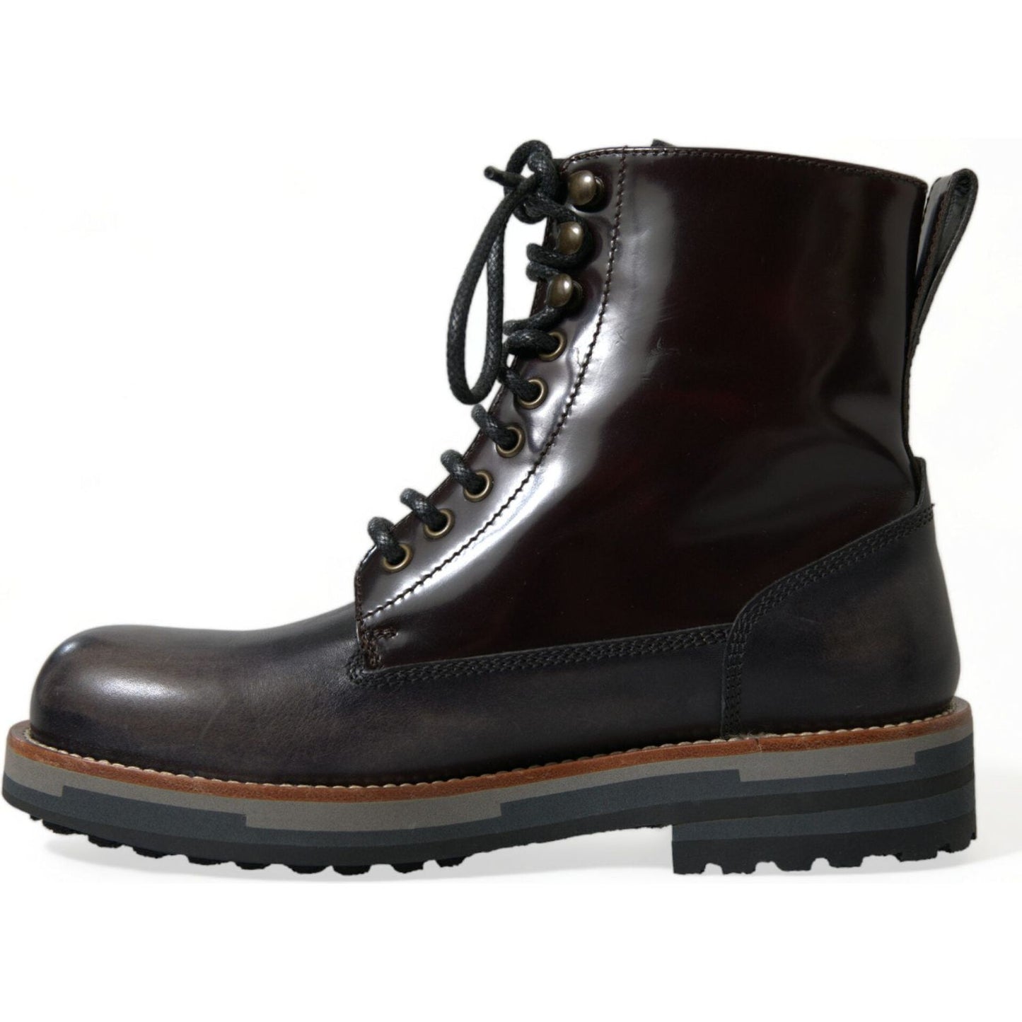 Dolce & Gabbana Black Leather Military Combat Boots Shoes