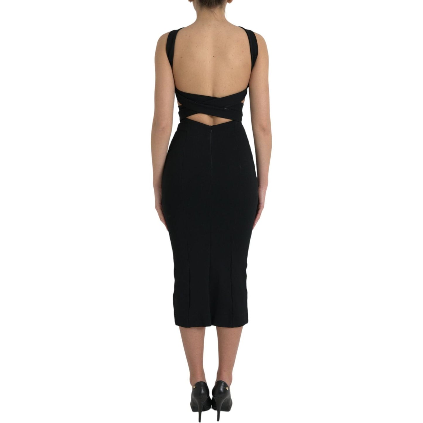 Dolce & Gabbana Elegant Black Sheath Halter Midi Dress Dolce & Gabbana