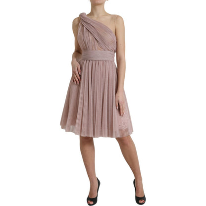 Dolce & Gabbana Light Lilac Pleated Lame Tulle One Shoulder Dress Dolce & Gabbana