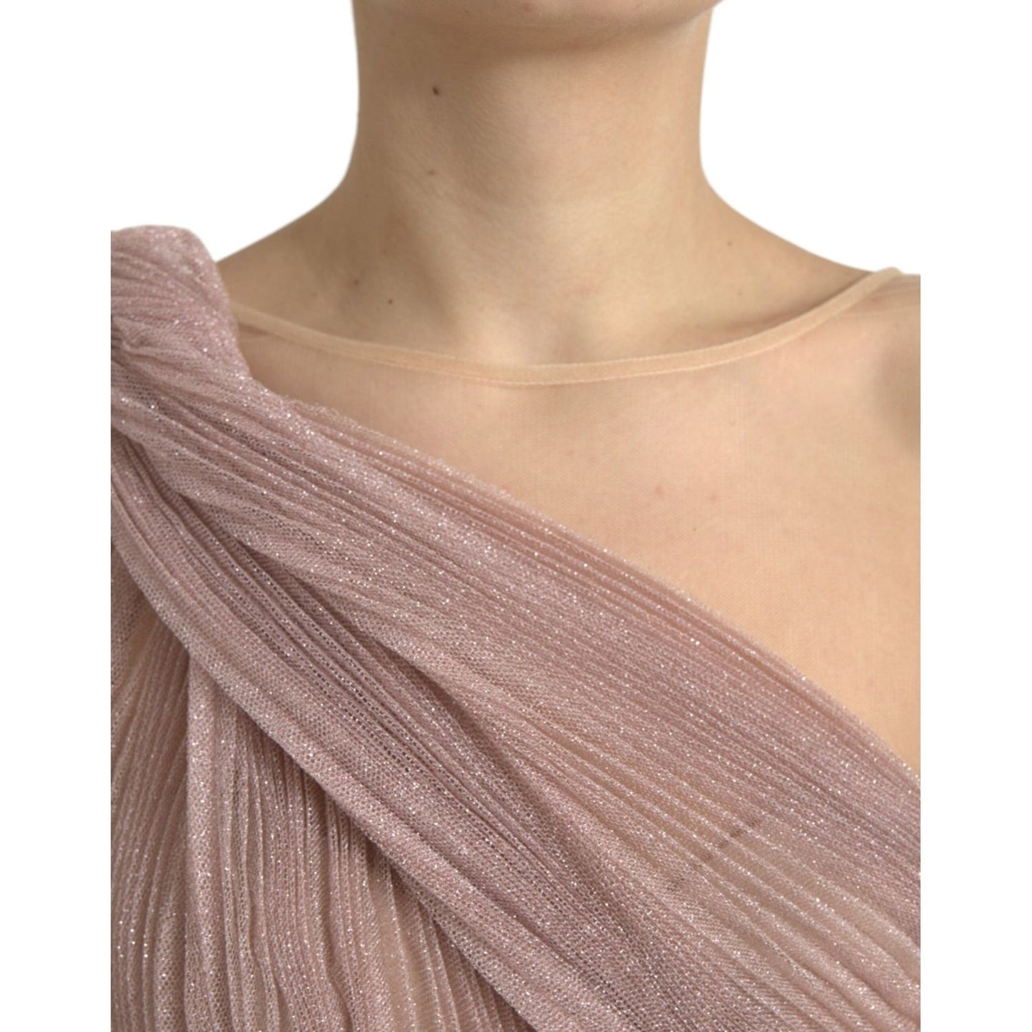 Dolce & Gabbana Light Lilac Pleated Lame Tulle One Shoulder Dress Dolce & Gabbana