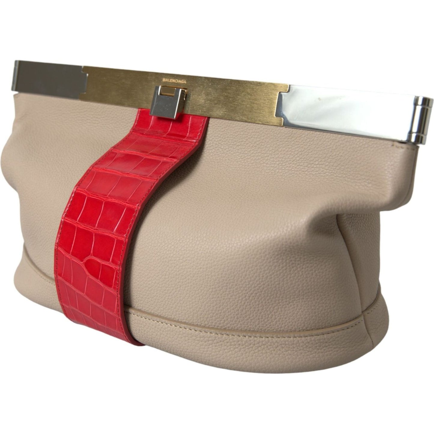 Balenciaga Beige Red Two Tone Exotic Leather Pouch Bag Balenciaga