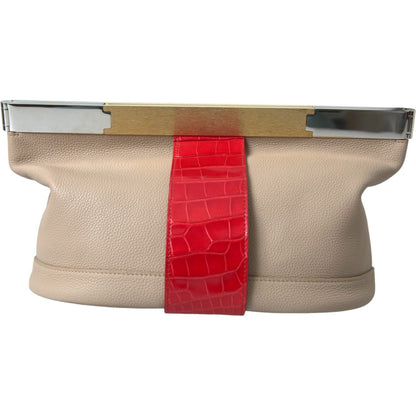 Balenciaga Beige Red Two Tone Exotic Leather Pouch Bag Balenciaga