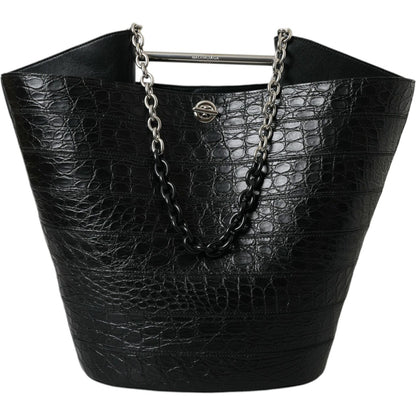Balenciaga Black Exotic Skin Leather Maxi Bucket Tote Purse Bag
