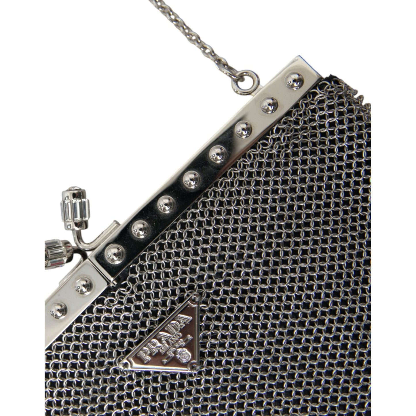 Prada Elegant Silver Mesh Shoulder Evening Bag Prada