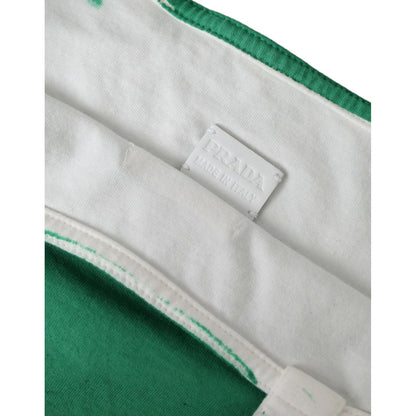 Prada Green Jersey Fabric Logo Shoulder Shopping Tote Shopping Bag