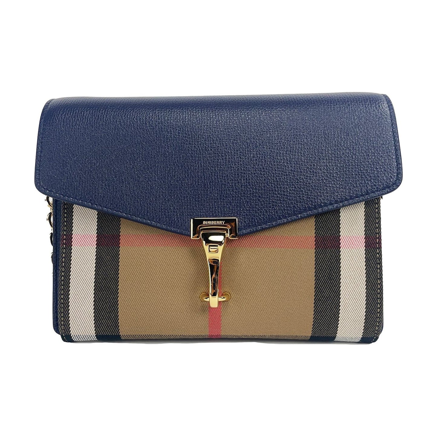 Burberry Macken Small Regency Blue House Check Leather Crossbody Bag Burberry