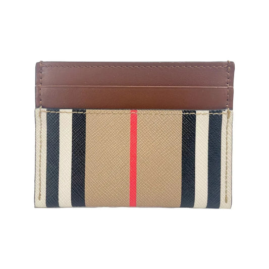 Burberry Sandon Tan Canvas Check Printed Leather Slim Card Case Wallet Burberry