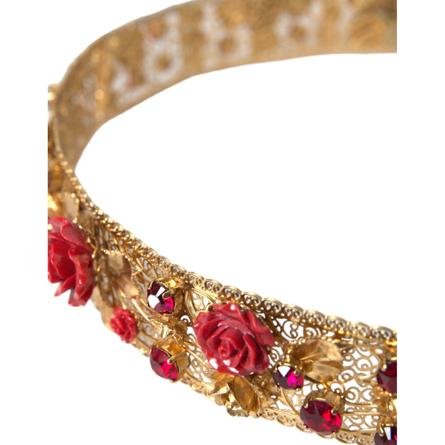 Dolce & Gabbana Gold Brass Red Roses Crystal Jewel Waist Belt Dolce & Gabbana