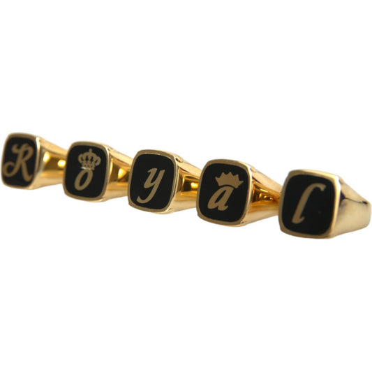 Dolce & Gabbana Gold Brass ROYAL Enamel Set of 5 Ring
