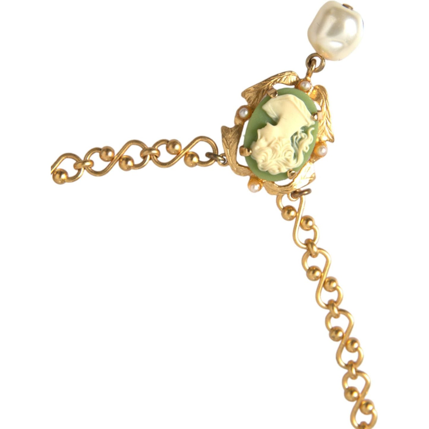 Dolce & Gabbana Gold Brass Chain Pearl Pendant Charm Necklace Dolce & Gabbana