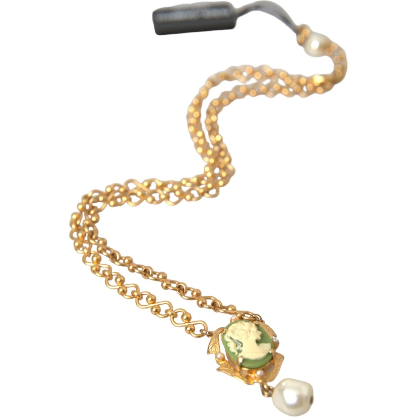 Dolce & Gabbana Gold Brass Chain Pearl Pendant Charm Necklace Dolce & Gabbana