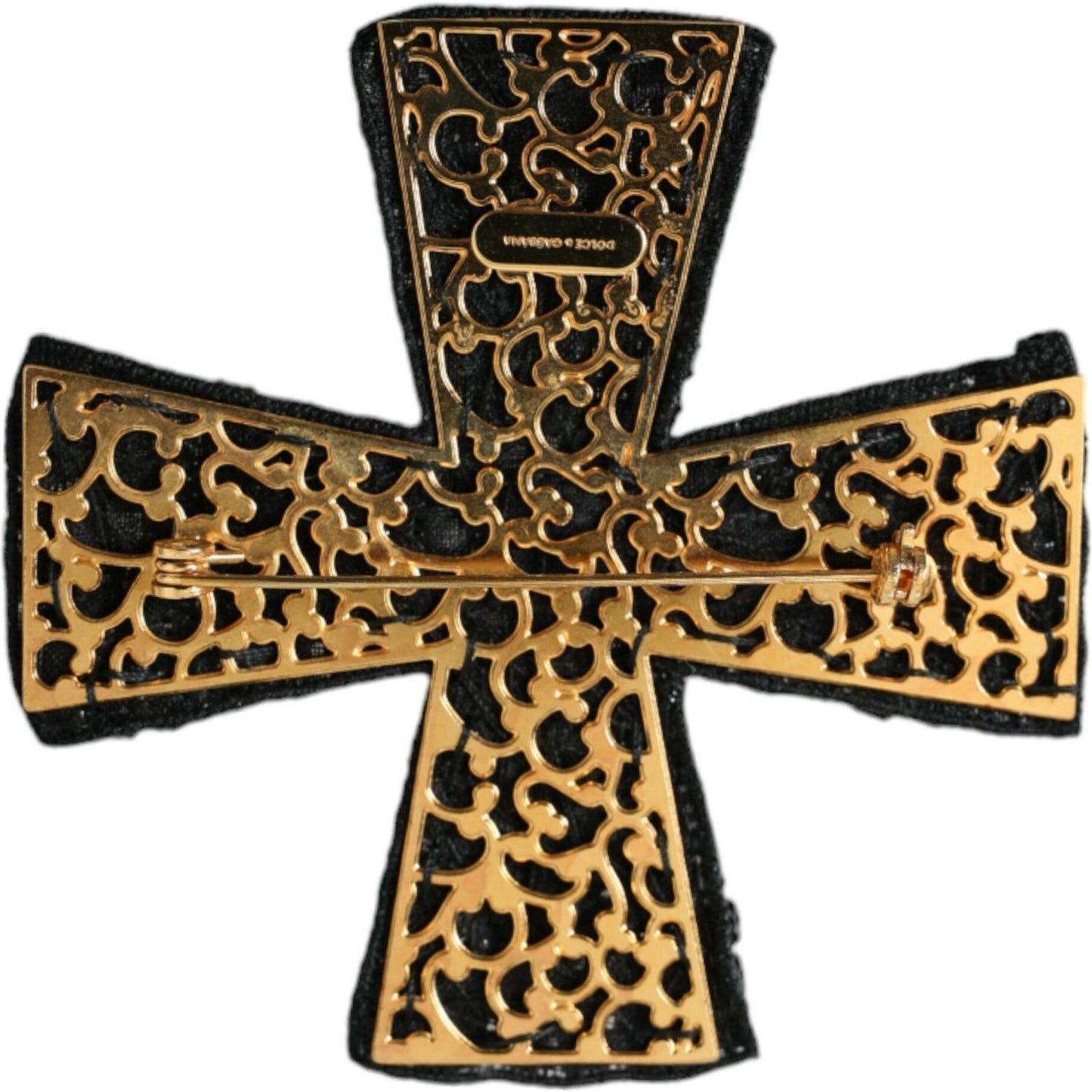 Dolce & Gabbana Black Crystals Embellished Cross Pin Brooch Dolce & Gabbana