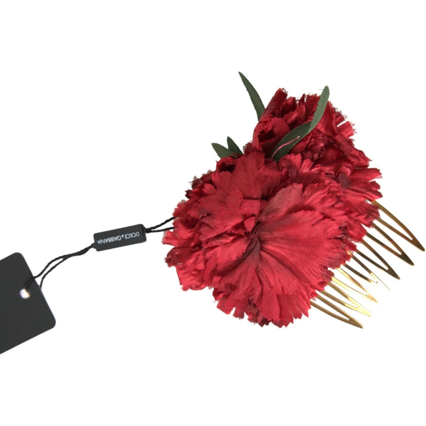 Dolce & Gabbana Red Silk Floral Gold Brass Women Hair Comb Dolce & Gabbana