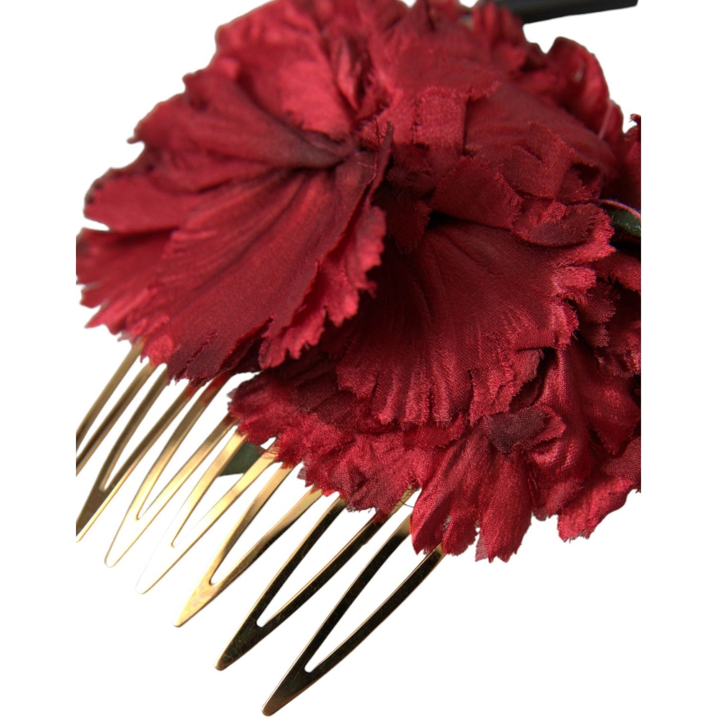 Dolce & Gabbana Red Silk Floral Gold Brass Women Hair Comb Dolce & Gabbana