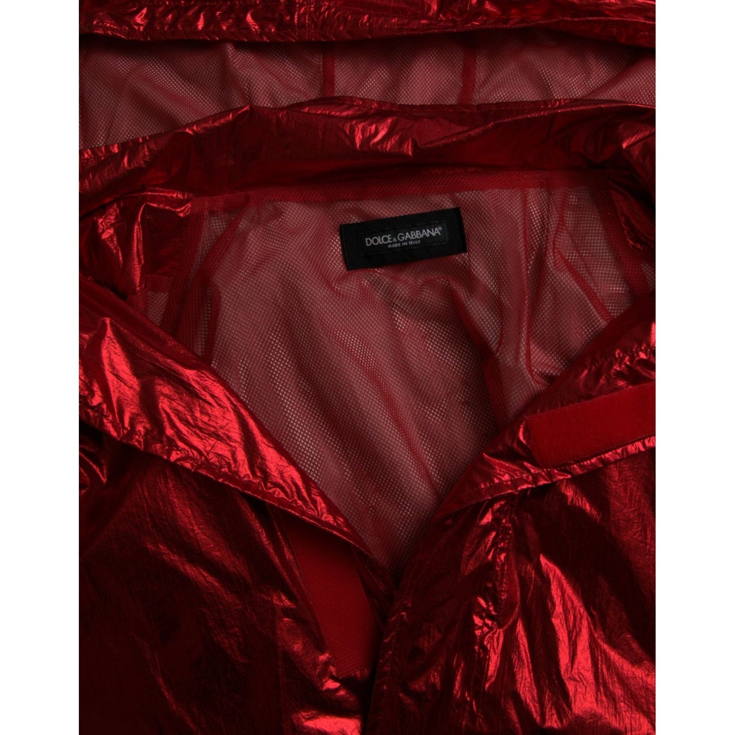 Dolce & Gabbana Red Nylon Hooded Pullover Sweatshirt Jacket