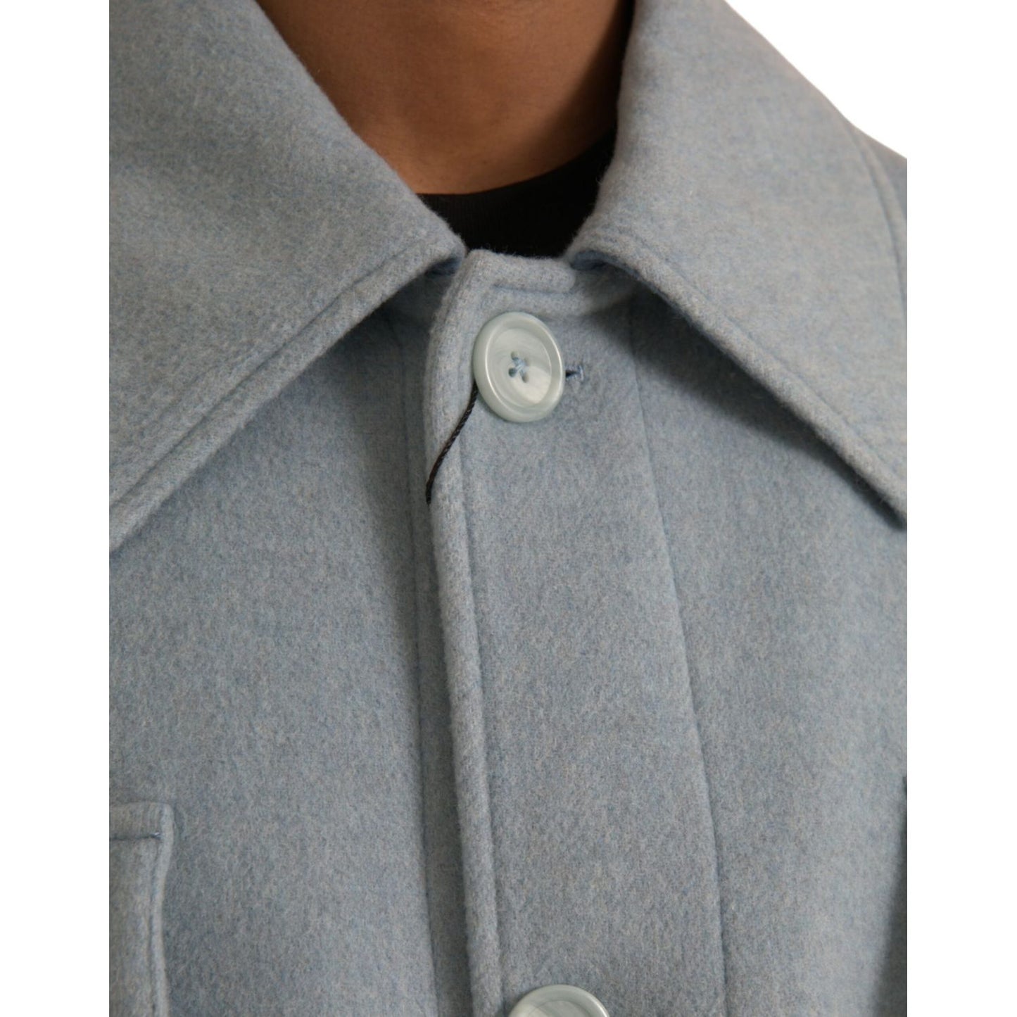 Dolce & Gabbana Light Blue Wool Button Trench Coat Jacket