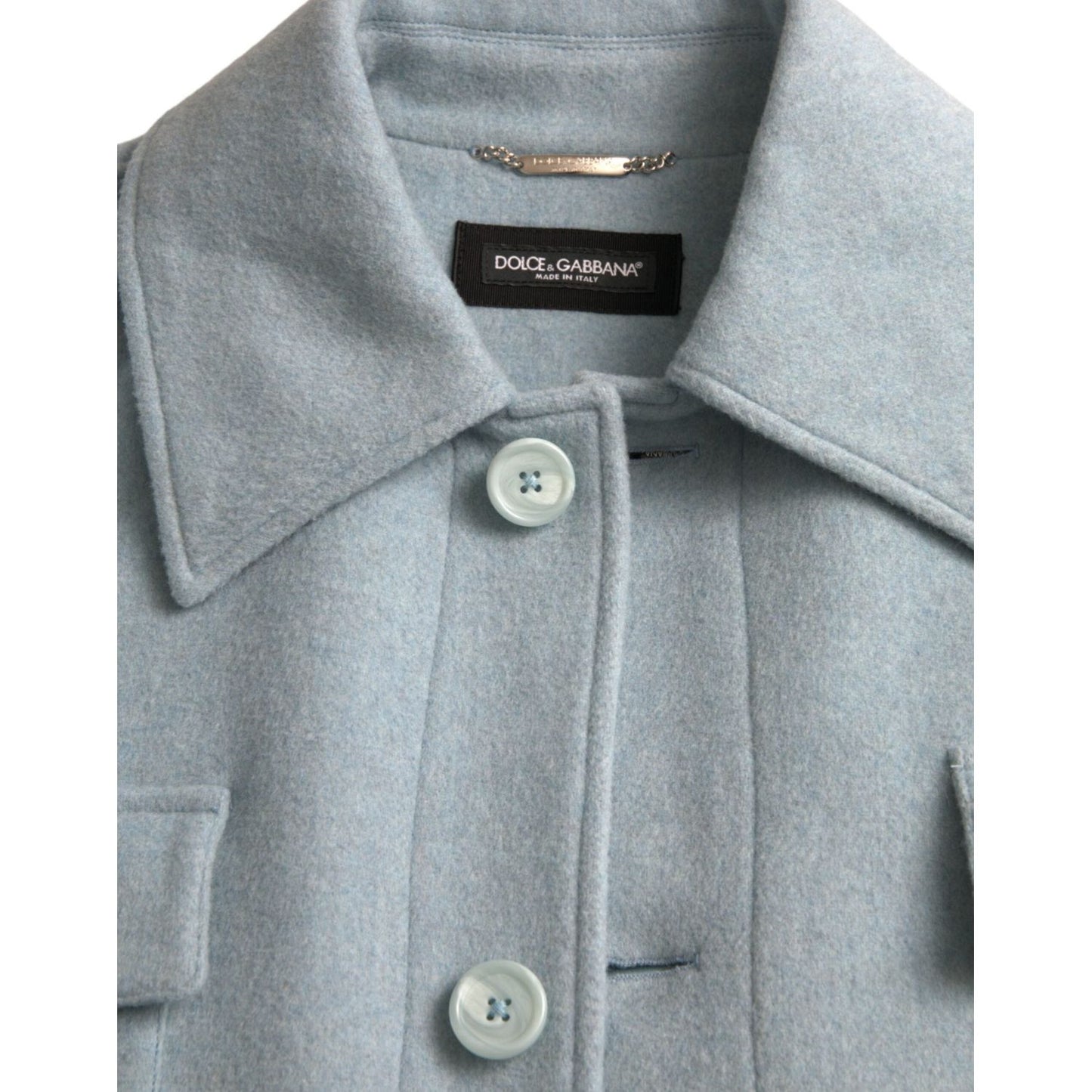 Dolce & Gabbana Light Blue Wool Button Trench Coat Jacket Dolce & Gabbana