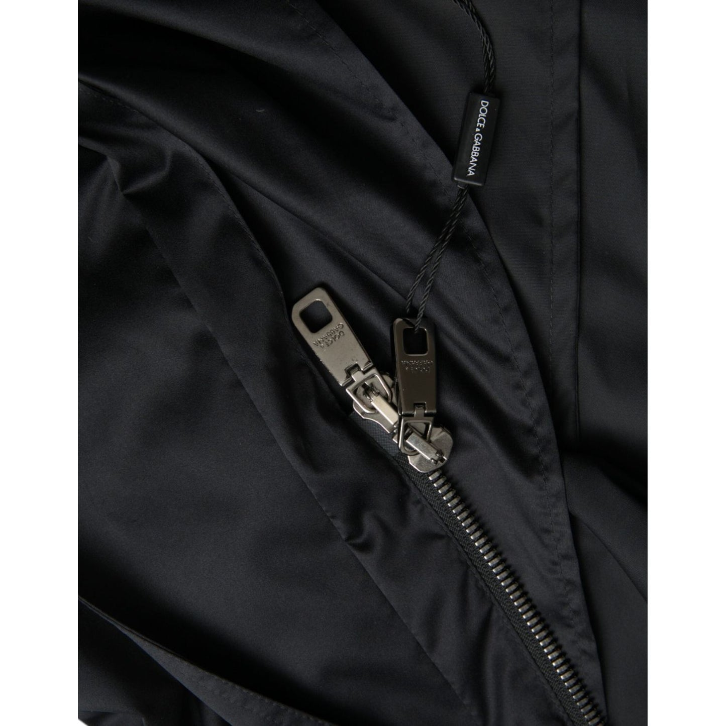 Dolce & Gabbana Black Polyester Hooded Long Windbreaker Jacket Dolce & Gabbana