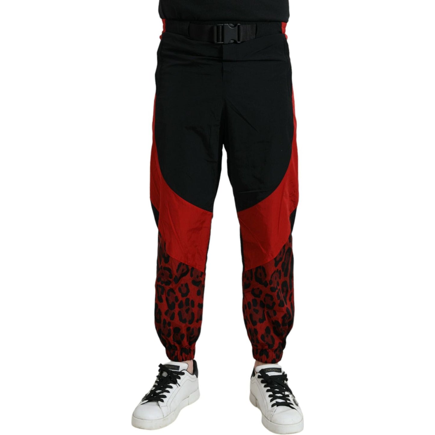 Dolce & Gabbana Black Red Leopard Print Nylon Jogger Pants Dolce & Gabbana