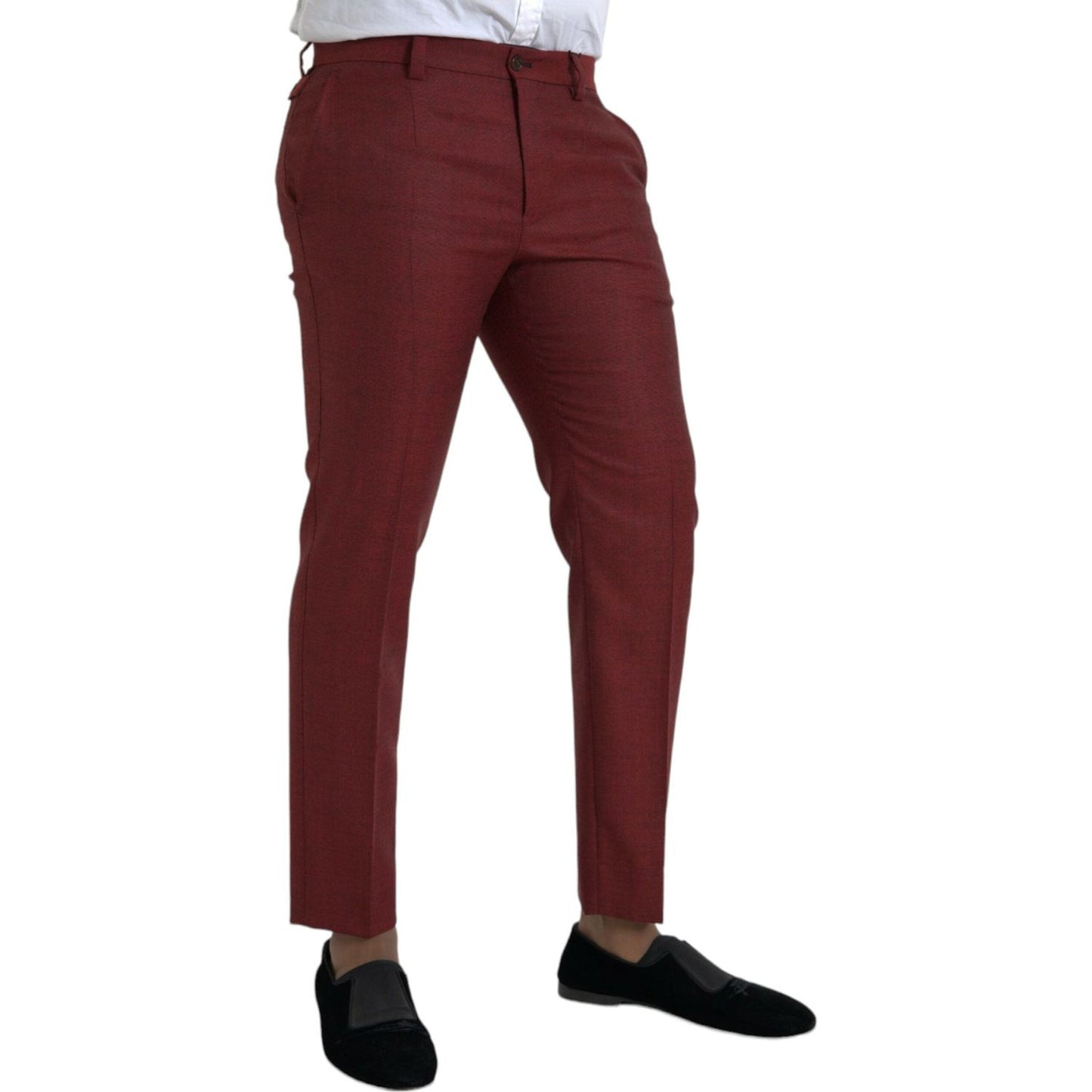 Dolce & Gabbana Maroon Wool Men Skinny Dress Pants Dolce & Gabbana