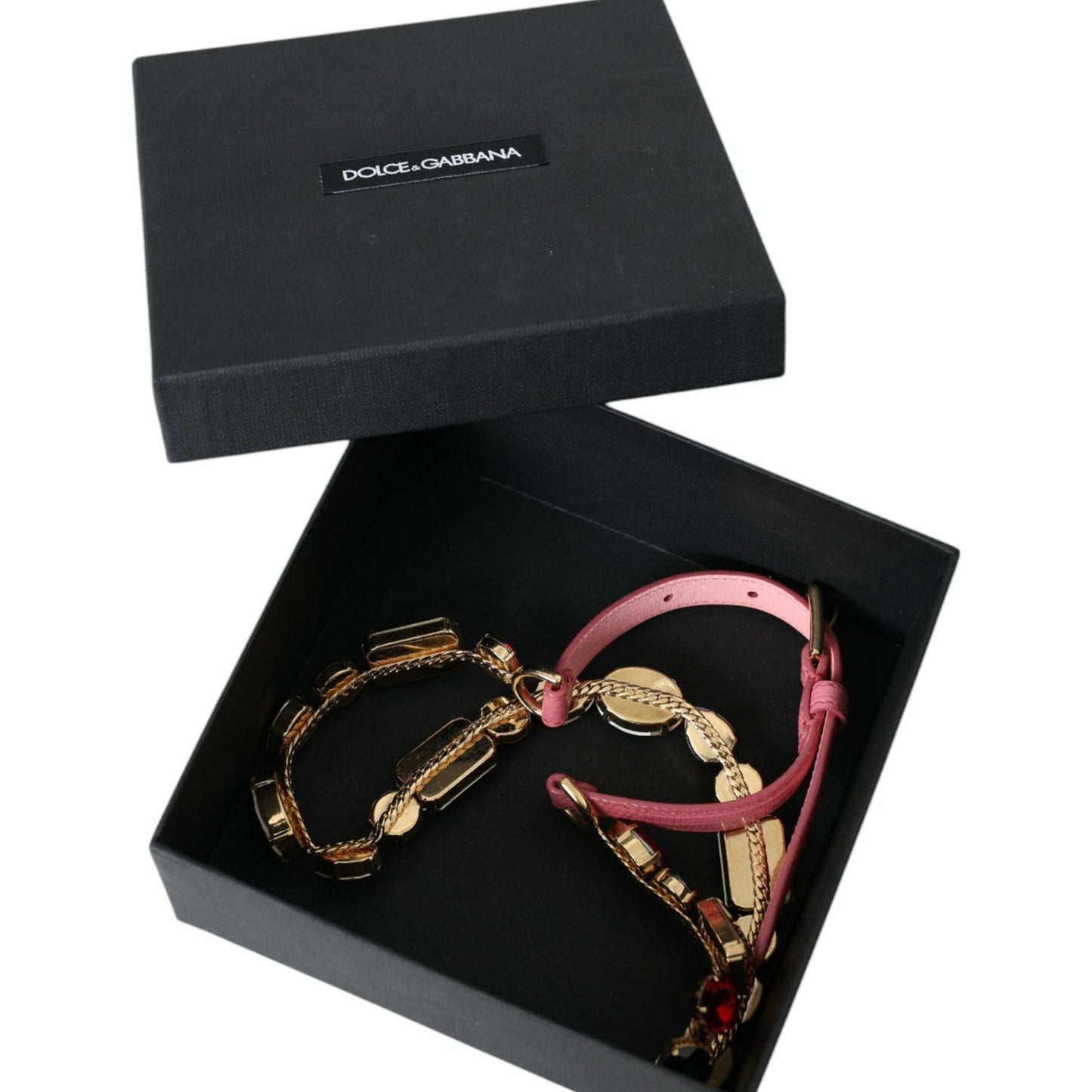 Dolce & Gabbana Pink Leather Crystal Chain Embellished Belt Dolce & Gabbana